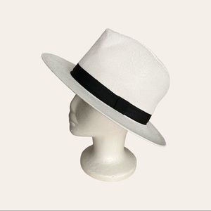 White unisex standard brim  hat with black hatband OSFA